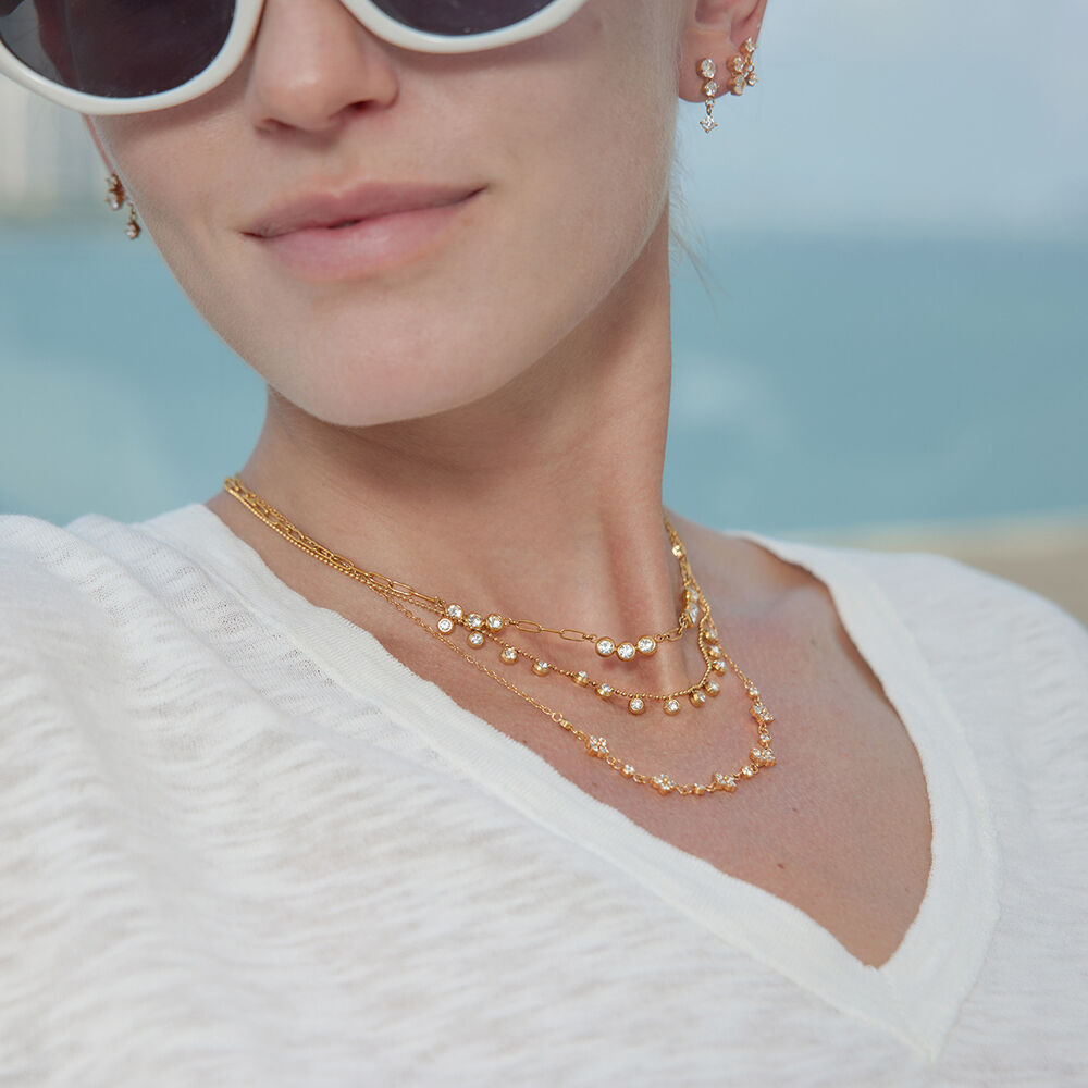 Elegant Flower Stainless Steel Waterproof Gold Color Zircon Women's Pendant Necklaces h5Picture2