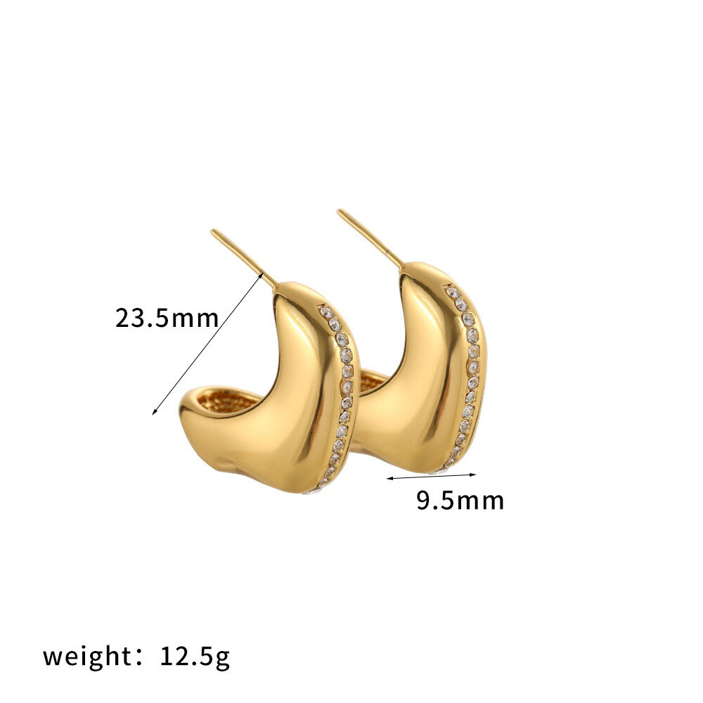 Simple Stainless Steel Waterproof Gold Color Rhinestone Women's Stud Earrings