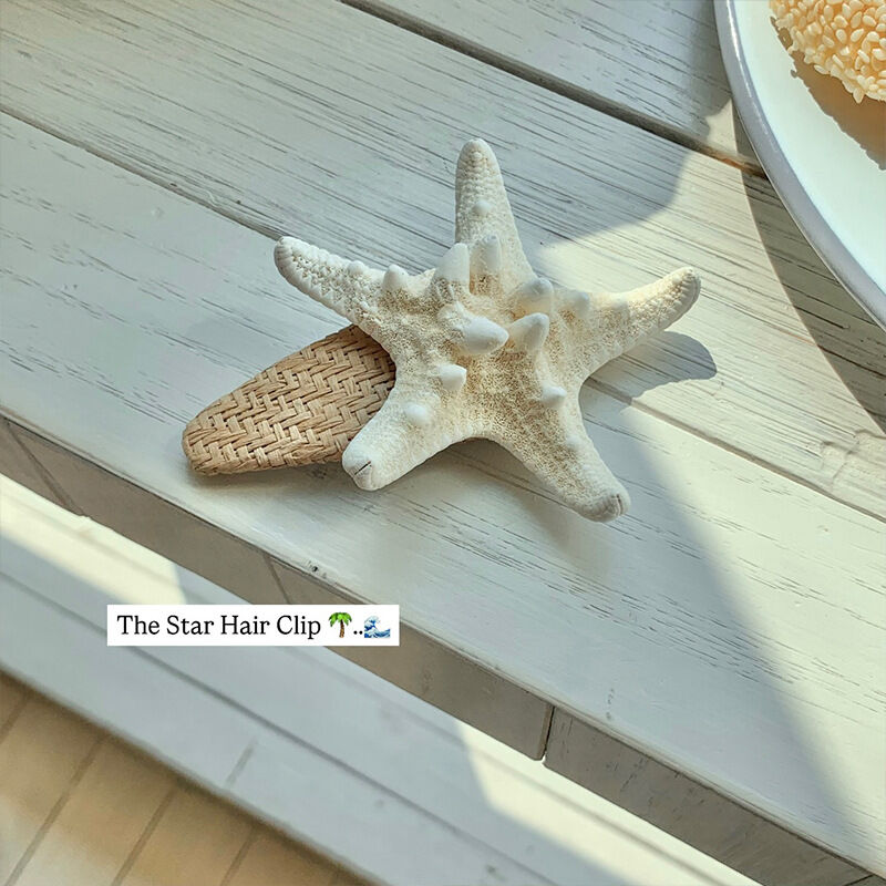 Romantische Haarspangen aus Bast in Unifarben mit gewebten Seesternen im maritimen Stil Bild3