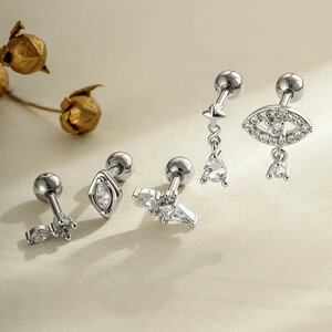 Boucles d'oreilles piercing pour femme, forme géométrique simple, couleur cuivre doré, zircon. h5 Image6
