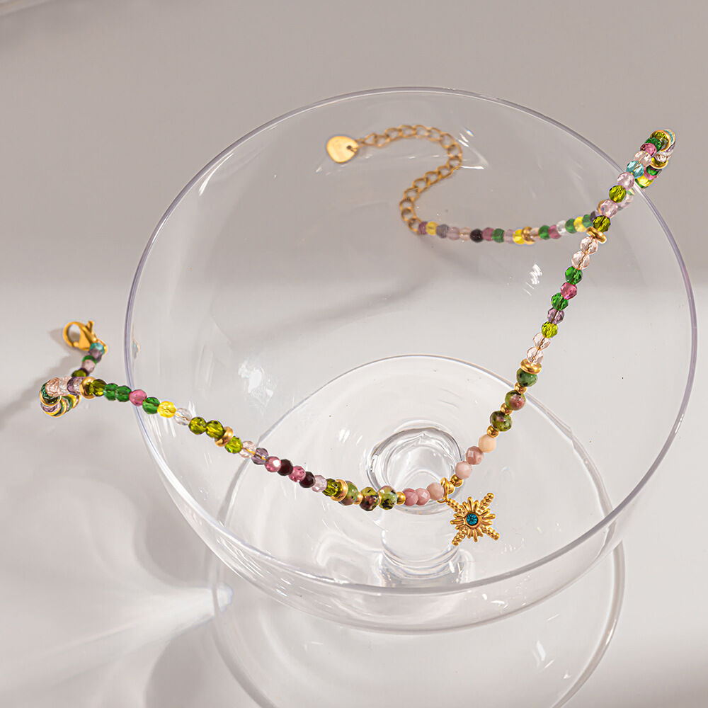 Ethnic Series Bohemian Beads Star Stainless Steel Waterproof Gold Color Glass Women's Beaded Necklaces Picture4