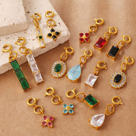 Luxuxy DIY Flower Droplet Rectangle Stainless Steel Waterproof Gold Color Zircon Women's Pendants