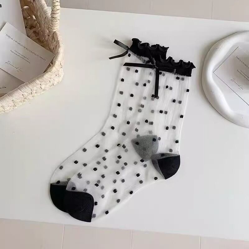 Slight Bounce Elegant Polka Dots Thin and Breathable Mid-Calf  Socks 