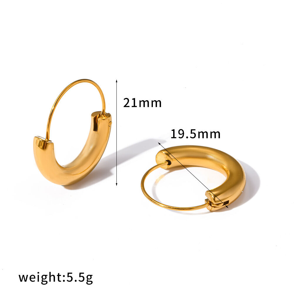 Boucles d'oreilles créoles simples en acier inoxydable étanche couleur or pour femmes h5 