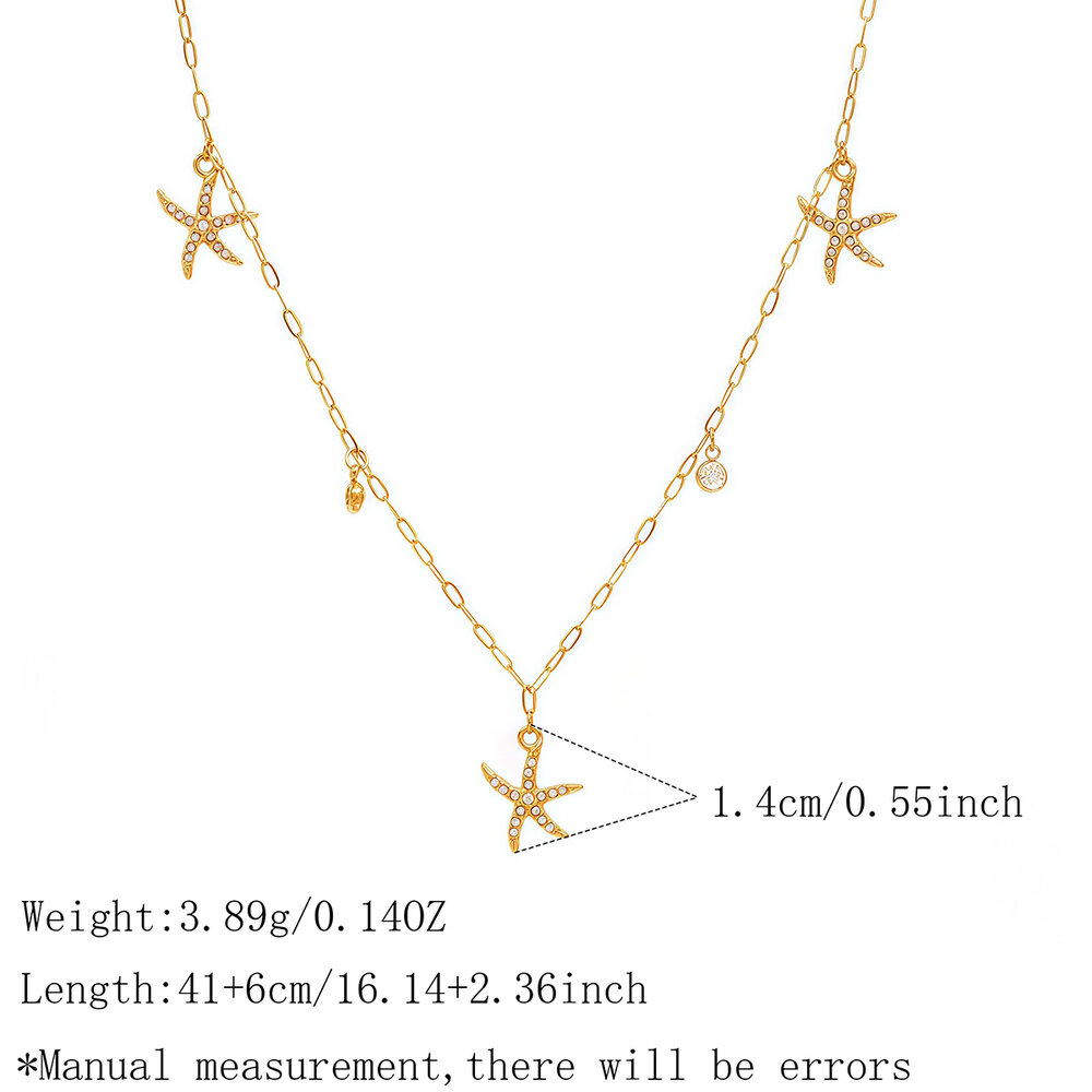 Simple Series Daily Starfish Stainless Steel Waterproof Gold Color Women's Chain Necklaces