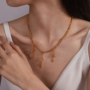 Simple DIY Daily Key Lock Stainless Steel Waterproof Gold Color Rhinestone Pendants h5 Picture4