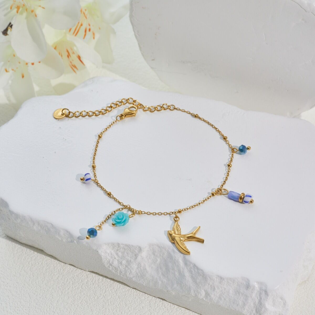 Romantic Daily Flower Swallow Stainless Steel Waterproof   Gold Color  Women's Jewelry Sets h5 Picture4