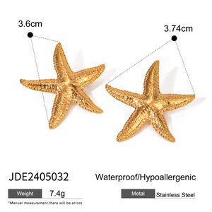 Vacation Oceanic Style Starfish Stainless Steel Waterproof Gold Color Women's Cuff Bracelets h5