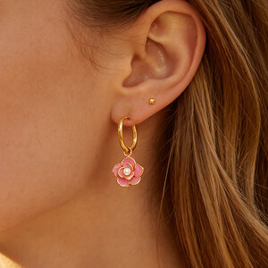 Simple Series Daily Flower Stainless Steel Waterproof Gold Color Women's Hoop Earrings h5 Picture3
