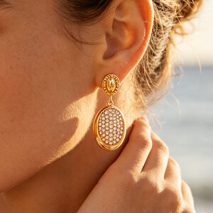 Simple Daily Irregular Shape Circle Stainless Steel Waterproof Gold Color Rhinestone Stud Earrings h5 Picture3