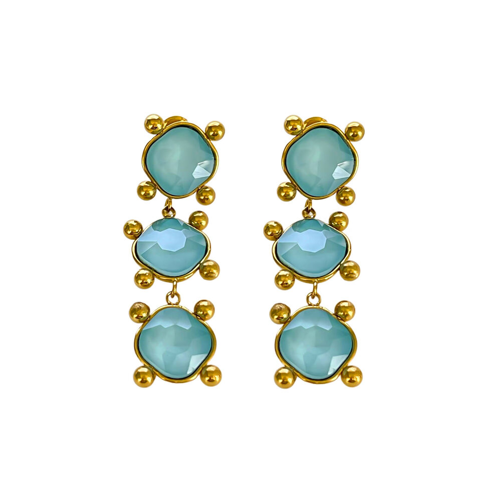 Retro Rectangle Stainless Steel Waterproof Gold Color Crystal Women's Dangle Earrings Picture5