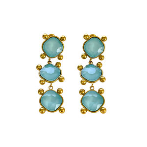 Retro Rectangle Stainless Steel Waterproof Gold Color Crystal Women's Dangle Earrings h5 Picture5