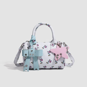 Casual Style Metal Hardware Bow Detail Printed Flower Bow Knot Star Women's Boston Bag h5