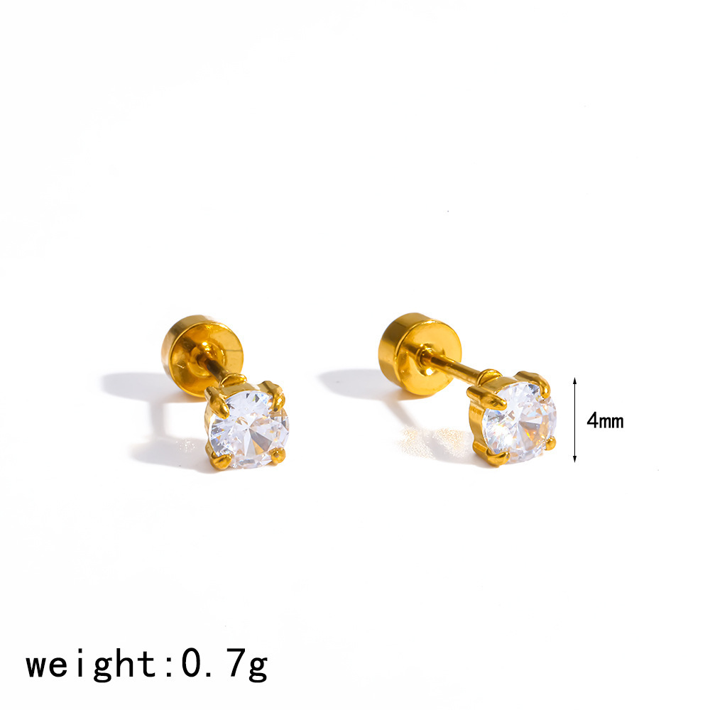 Daily Bow Knot Shape Stainless Steel Waterproof Gold Color Rhinestone Women's Stud Earrings h5Picture2
