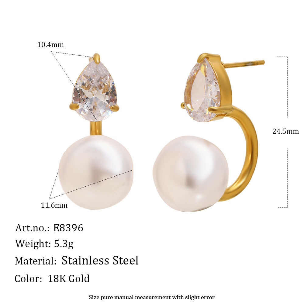 Elegant Droplet Stainless Steel Waterproof Gold Color Zircon Pearl Women's Earring Sets