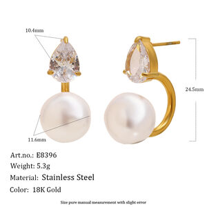 Elegant Droplet Stainless Steel Waterproof Gold Color Zircon Pearl Women's Earring Sets h5