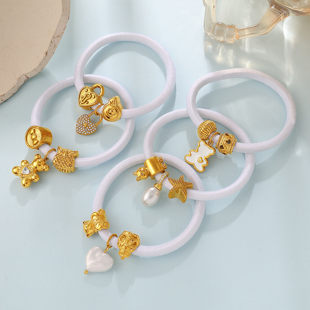 Simple Series Daily Heart Animal Edelstahl Goldfarben Strass Zirkonia Perlen Muschel Damen Scrunchies h5 Bild2