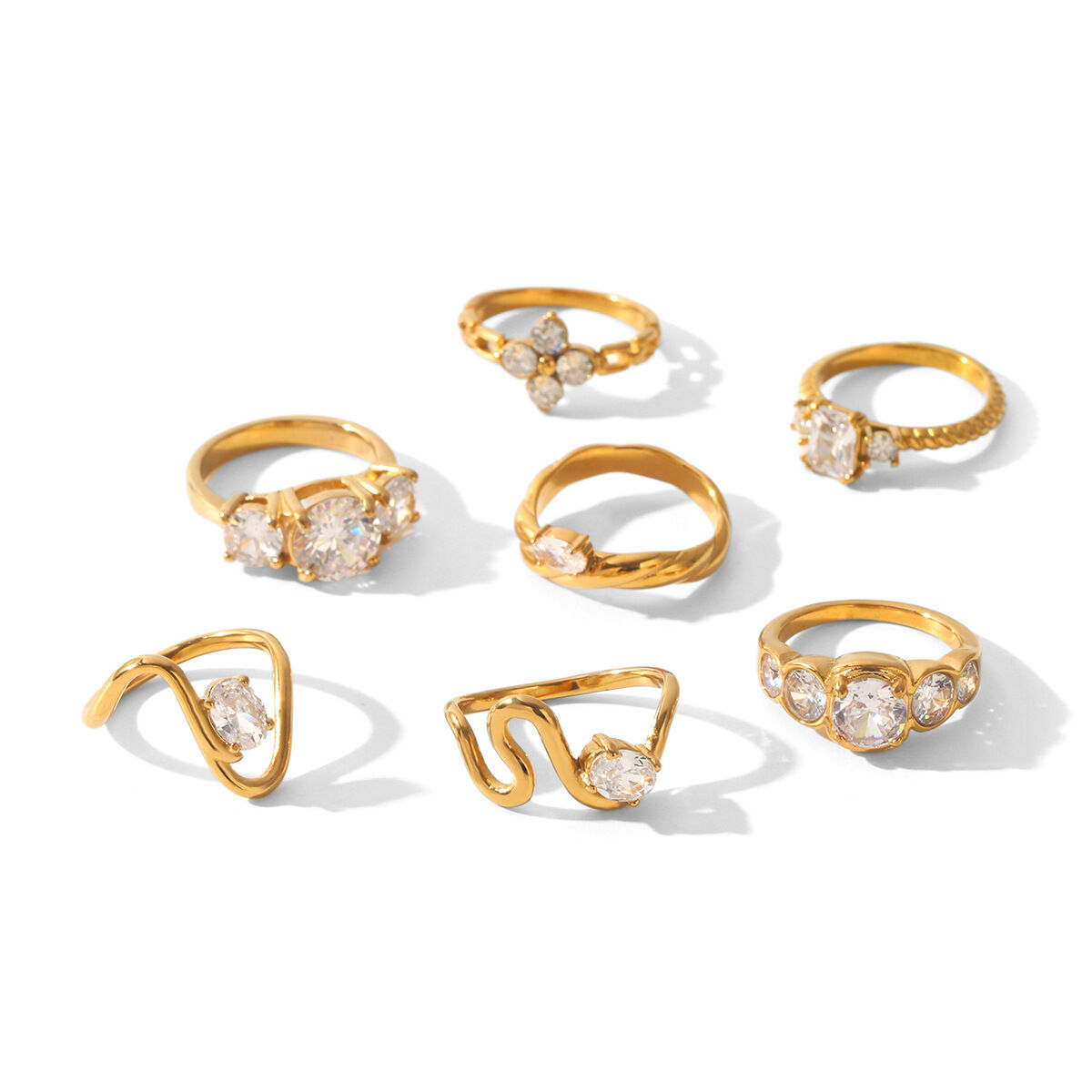 Luxurious  Daily Irregular Shape Stainless Steel Waterproof   Gold Color  Zircon Women's Gemstone Rings Picture6
