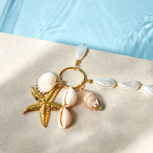 Vacation Shell Starfish Stainless Steel Waterproof Gold Color Artificial Pearl Women's Beaded Necklaces h5 Picture6