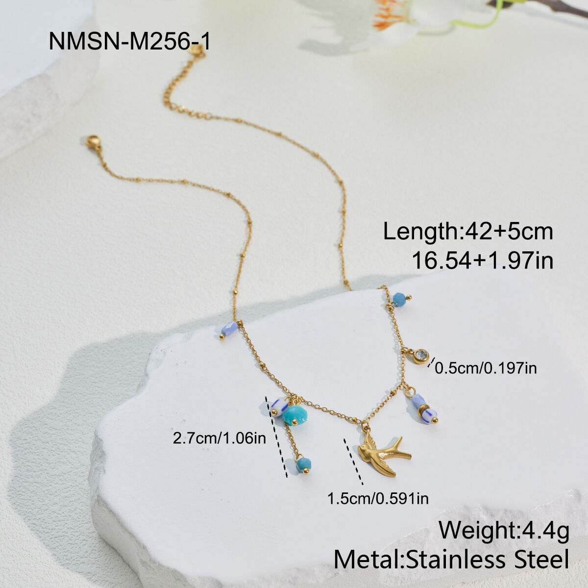Romantic Daily Flower Swallow Stainless Steel Waterproof   Gold Color  Women's Jewelry Sets h5 