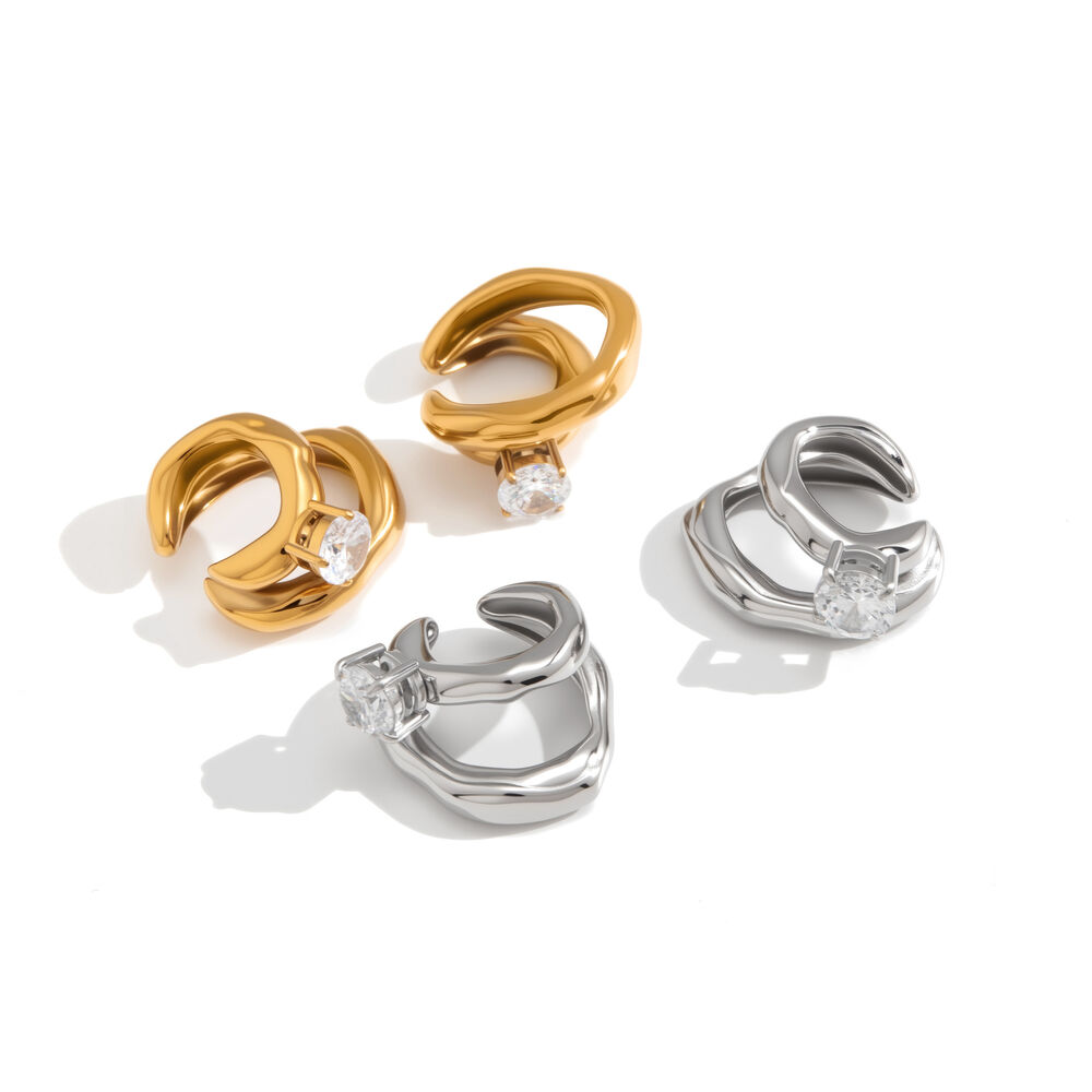 Simple Circle Stainless Steel Waterproof Gold Color Zircon Women's Ear Cuffs h5Picture4