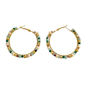 Natural Stone Beads Stainless Steel Waterproof Gold Color Women's Hoop Earrings h5 Picture5