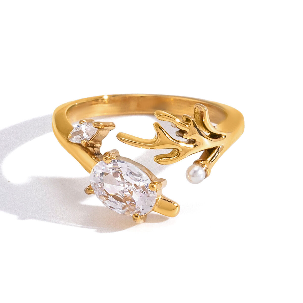 Romantic Series Sweet Irregular Shape Coral Stainless Steel Waterproof   Gold Color  Statement Rings Picture5