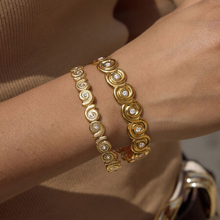 Luxurious Series Cute Patchwork Thread Stainless Steel Waterproof Gold Color Women's Cuff Bracelets