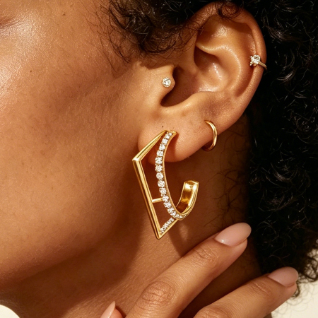 Simple Series Daily Irregular Shape Stainless Steel Waterproof   Gold Color  Women's Stud Earrings