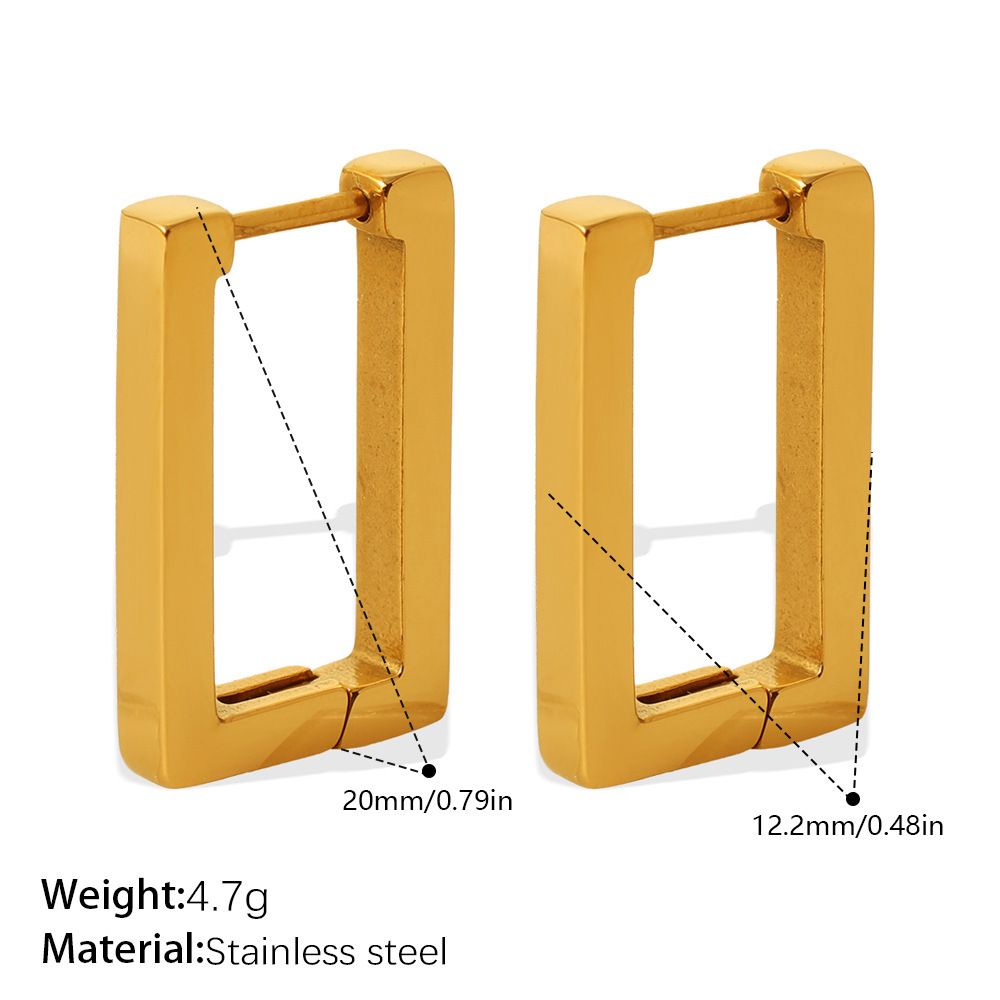 Daily Rectangle Stainless Steel Waterproof Gold Color Women's Hoop Earrings h5Picture2