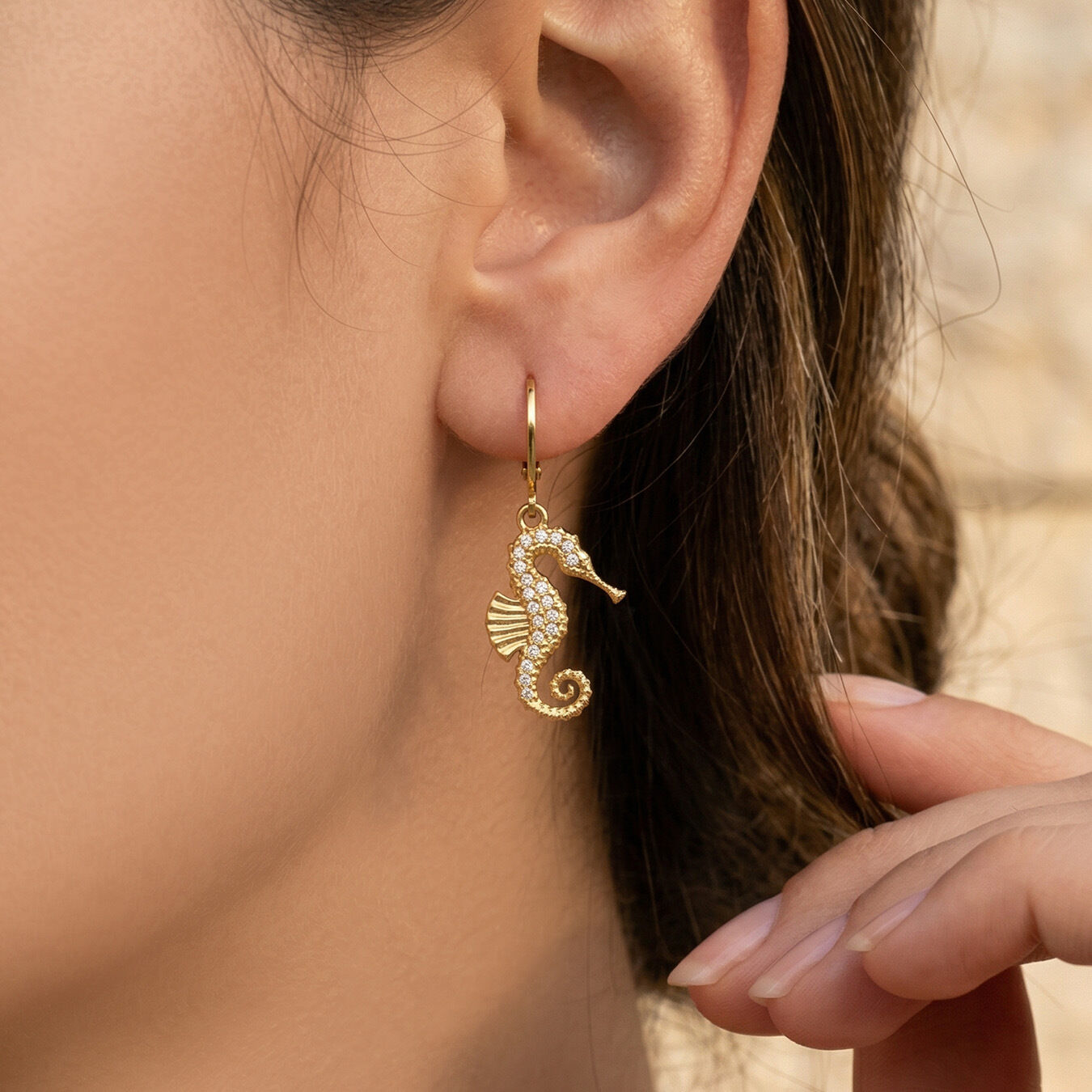 Seahorse Oceanic Style Stainless Steel Waterproof Gold Color Zircon Women's Drop Earrings Picture3