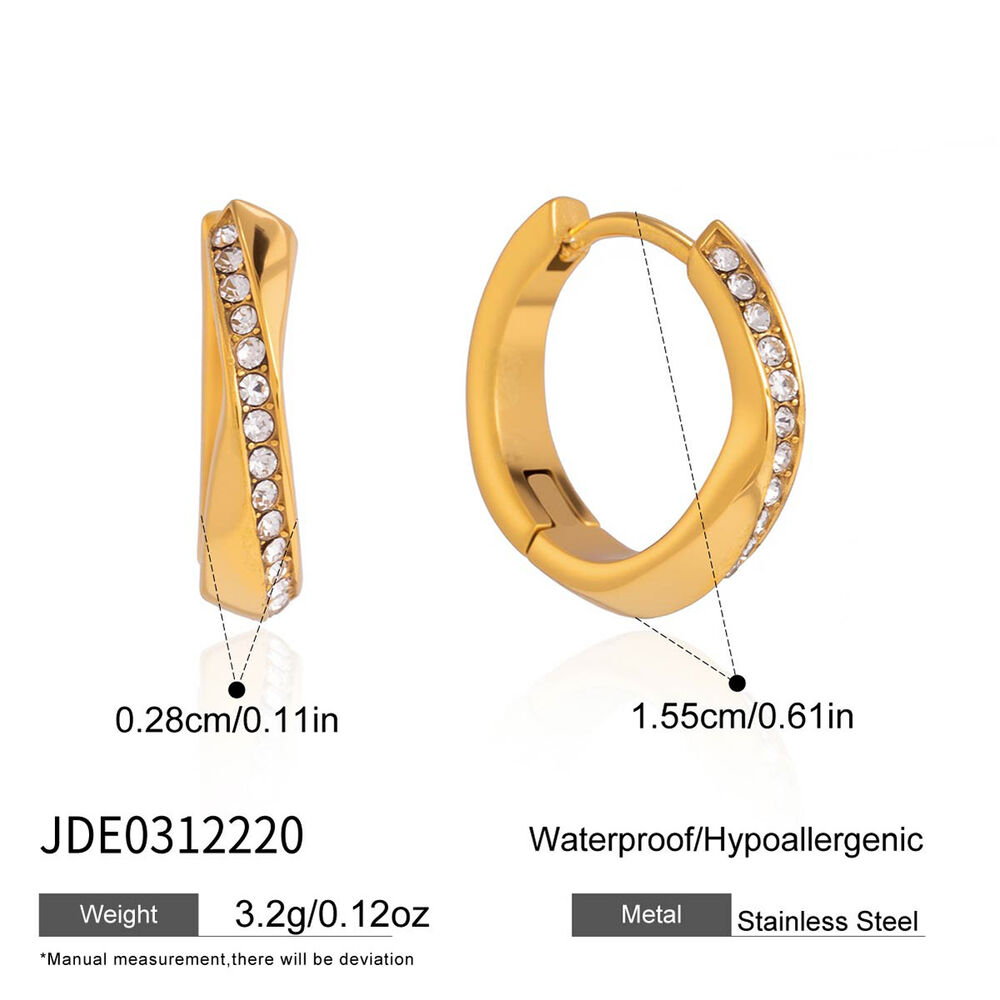 Simple Circle Stainless Steel Waterproof Gold Color Rhinestone Women's Hoop Earrings