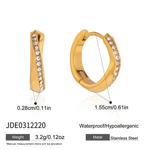 Simple Circle Stainless Steel Waterproof Gold Color Rhinestone Women's Hoop Earrings h5