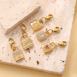 Simple Series Daily Lock Stainless Steel Waterproof Gold Color Rhinestone Women's Pendants h5 Picture3