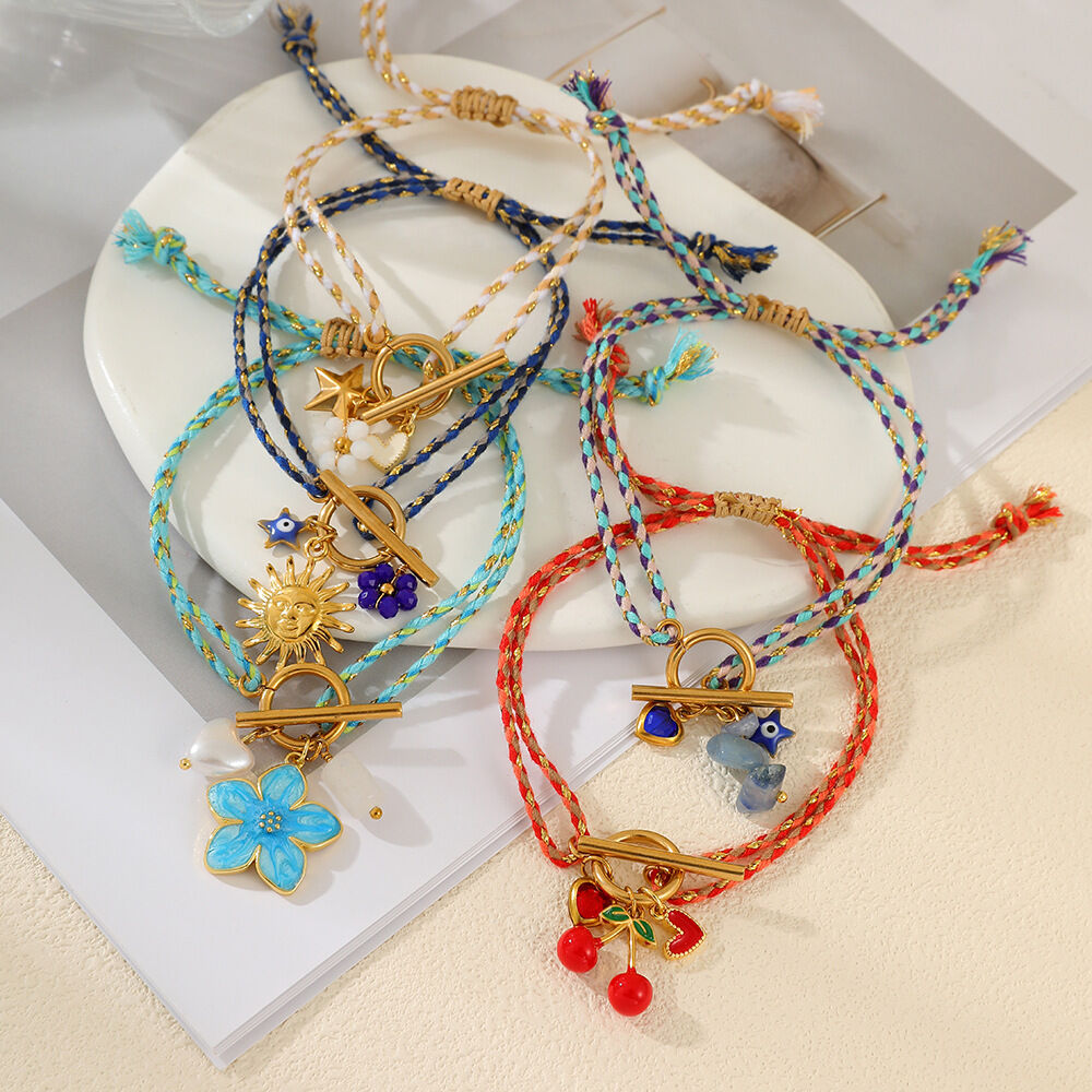 Romantic Series Vacation Flower Oceanic Style Cherry Rope Women's Braided Bracelets h5 Picture3