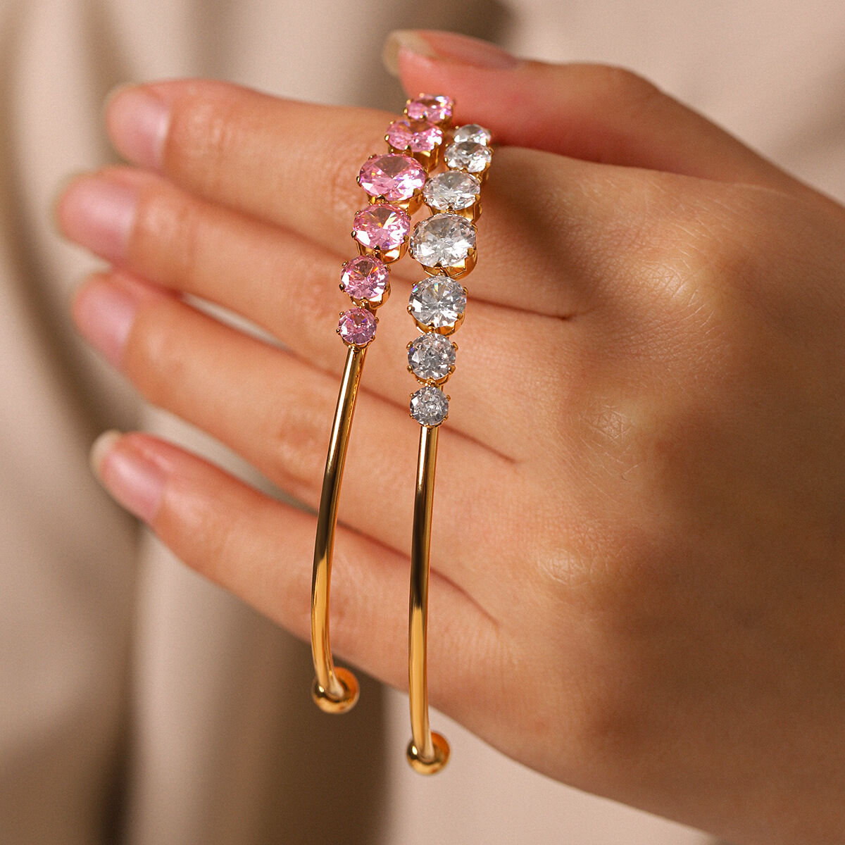 Simple Series Daily Lines Stainless Steel Waterproof   Gold Color  Zircon Women's Bangles 2