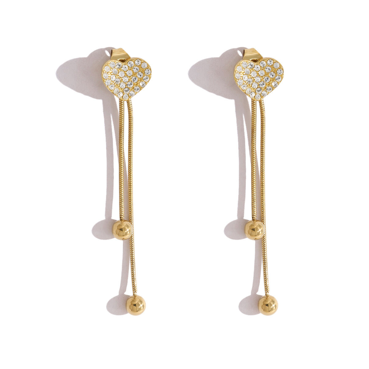 Romantic Series Elegant Flower Heart Tassel Stainless Steel Waterproof Gold Color Rhinestone Women's Dangle Earrings Picture4