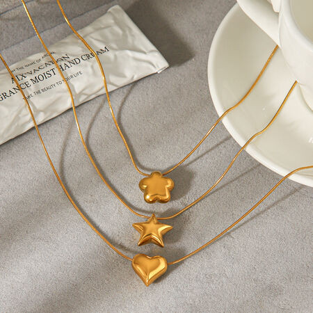 Simple Series Daily Heart Star Stainless Steel Waterproof Gold Color Women's Pendant Necklaces 2