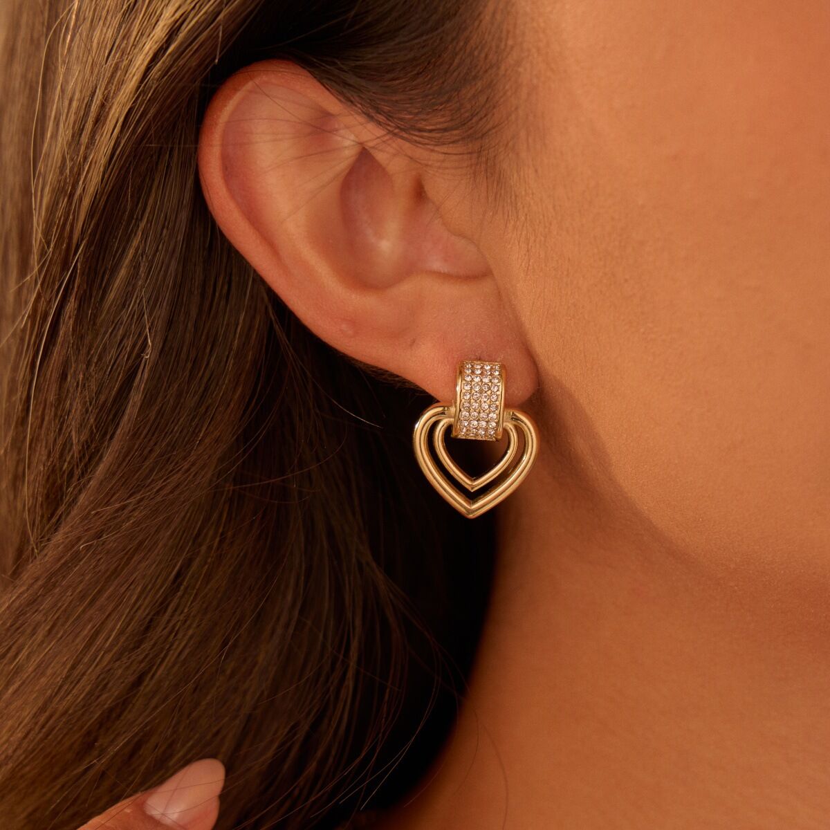 Simple Series Daily Heart Stainless Steel Gold Color Waterproof Women's Drop Earrings