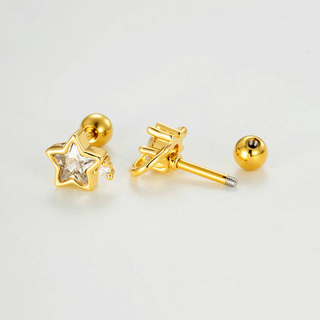 Simple Heart Star Copper Gold Color Zircon Women's Piercing Earrings 2