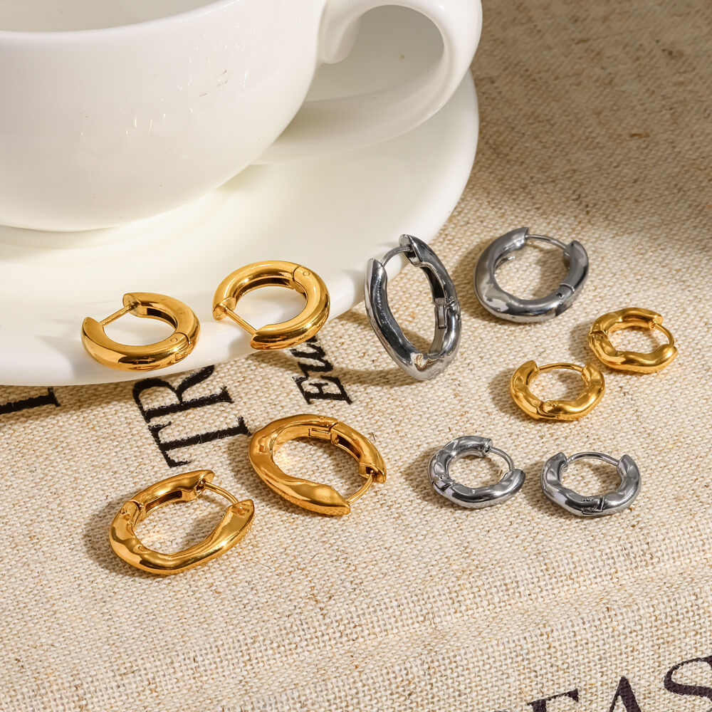Simple Stainless Steel Waterproof Gold Color Women's Hoop Earrings