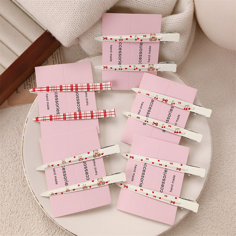 Simple Series Daily Bow Knot Solid Color Plaid Cherry Metal Hair Clips Picture2