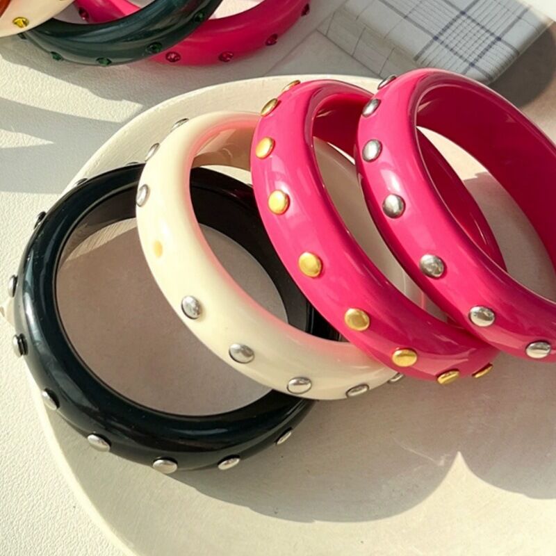 Punk Solid Color Rivet Resin Women's Bangles h5Picture3