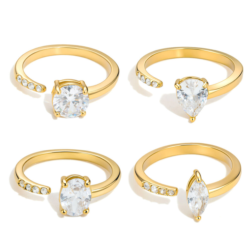 Luxurious Simple Geometric Shape Stainless Steel Waterproof Gold Color Zircon Women's Gemstone Rings Picture5