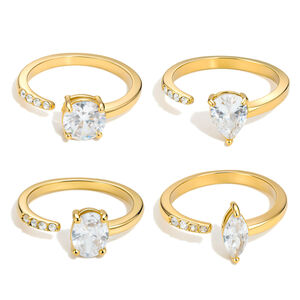 Luxurious Simple Geometric Shape Stainless Steel Waterproof Gold Color Zircon Women's Gemstone Rings h5 Picture5