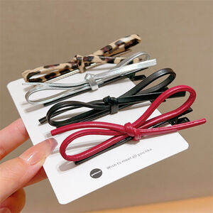 Simple Series Daily Bow Knot Leopard Print Pu Hair Clips h5 Picture3