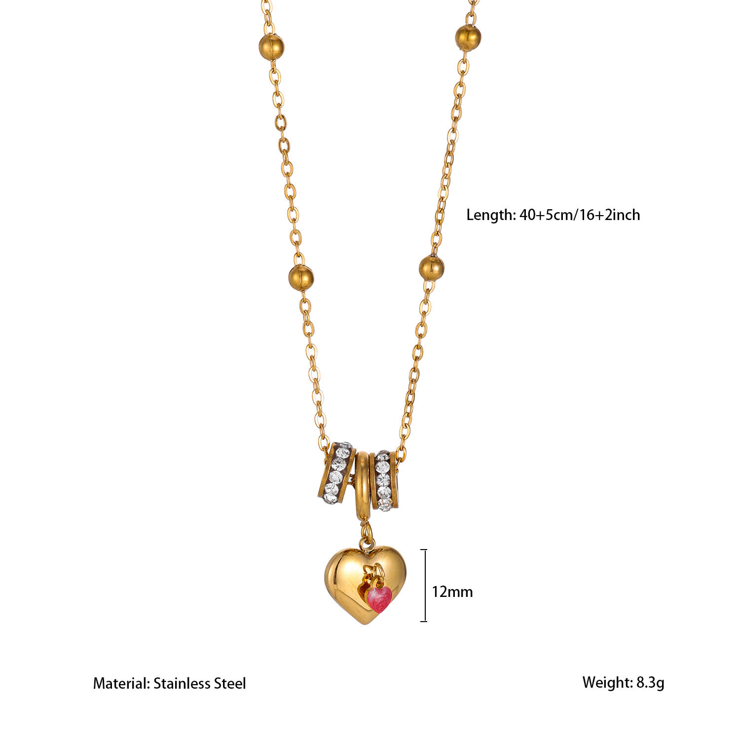 Colliers pendentifs pour femmes, collection Simple Series Retro Heart Beads, en acier inoxydable étanche, couleur or h5 