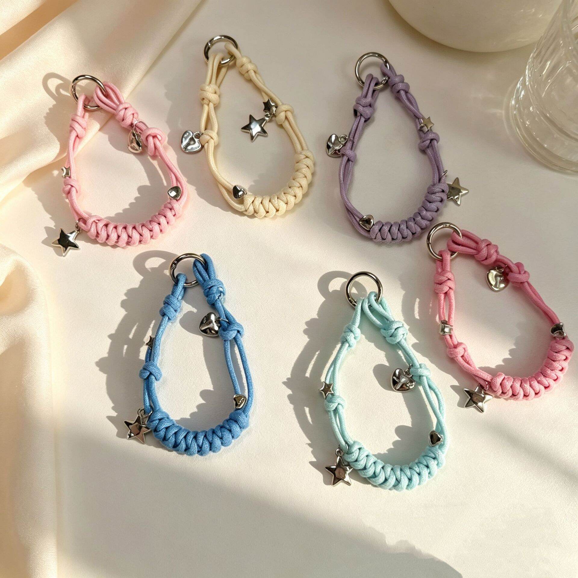 Simple Series Daily Solid Color Twist Key Star Woven Polyester Phone Chain