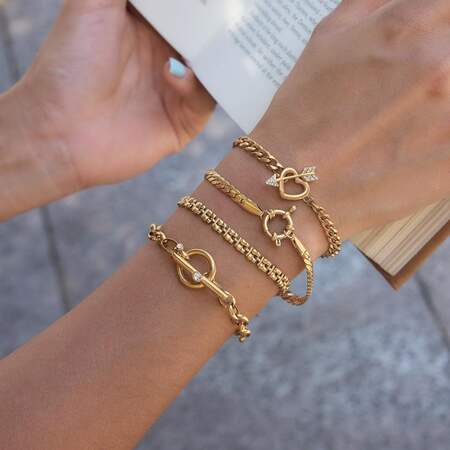 Simple Heart Chain Stainless Steel Waterproof Gold Color Women's Chain Bracelets