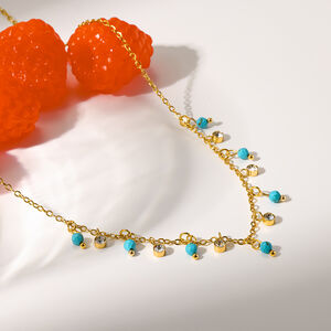 Colliers pendentifs pour femmes en acier inoxydable doré, forme géométrique rétro, étanches, avec zircon. h5 Image3